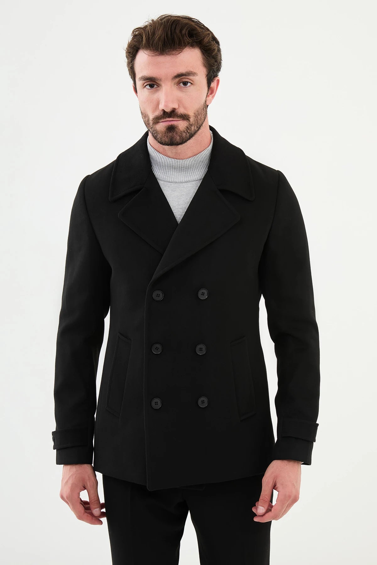 Advanced Customization Bojoni Capena Plain Slim Fit Wool  Black Coat