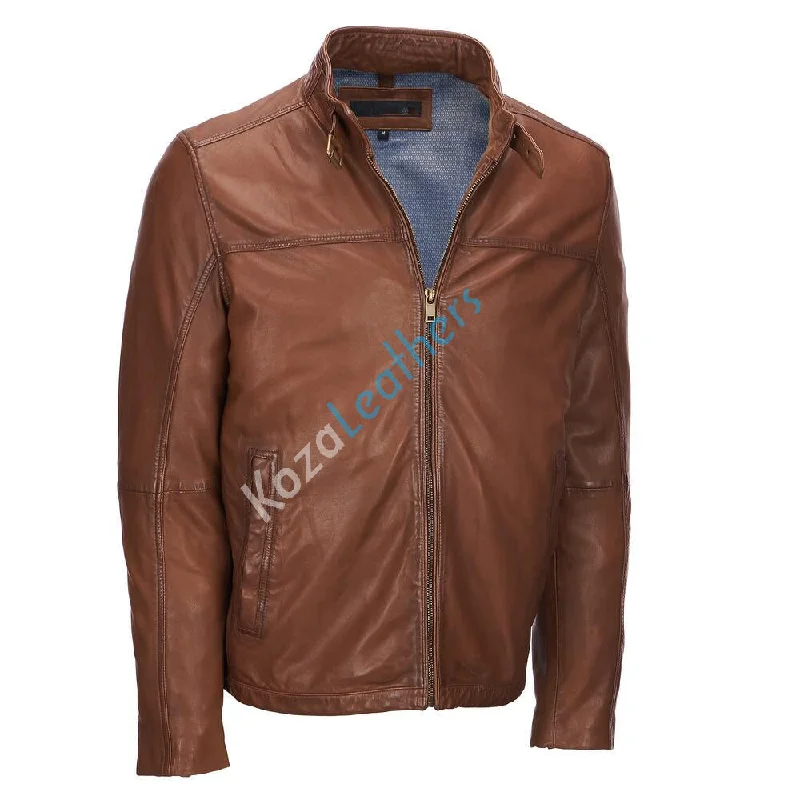 Classic Style Men Real Lambskin Motorcycle Leather Biker Jacket KM174