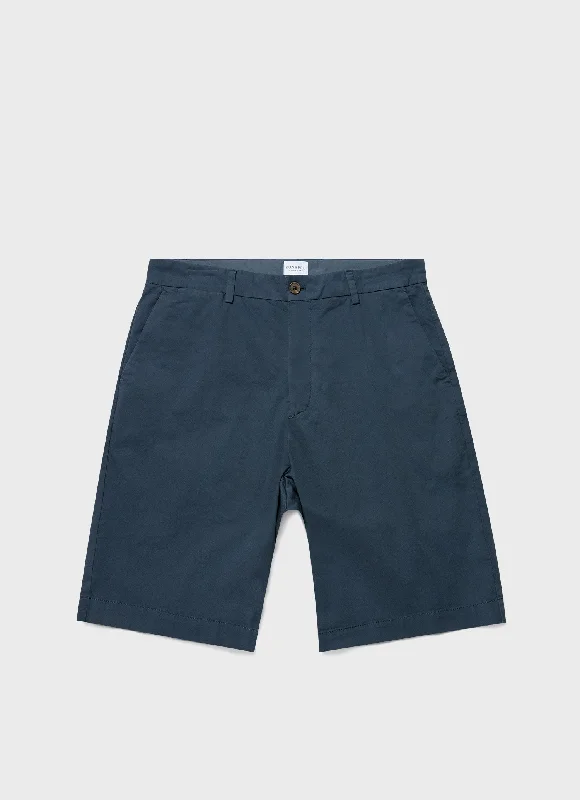 British Style Men's Stretch Cotton Twill Chino Shorts in Shale Blue