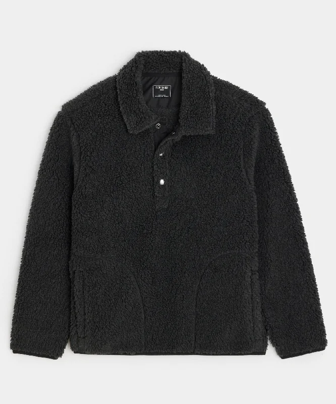 Classic Retro Sherpa Snap Pullover in Charcoal