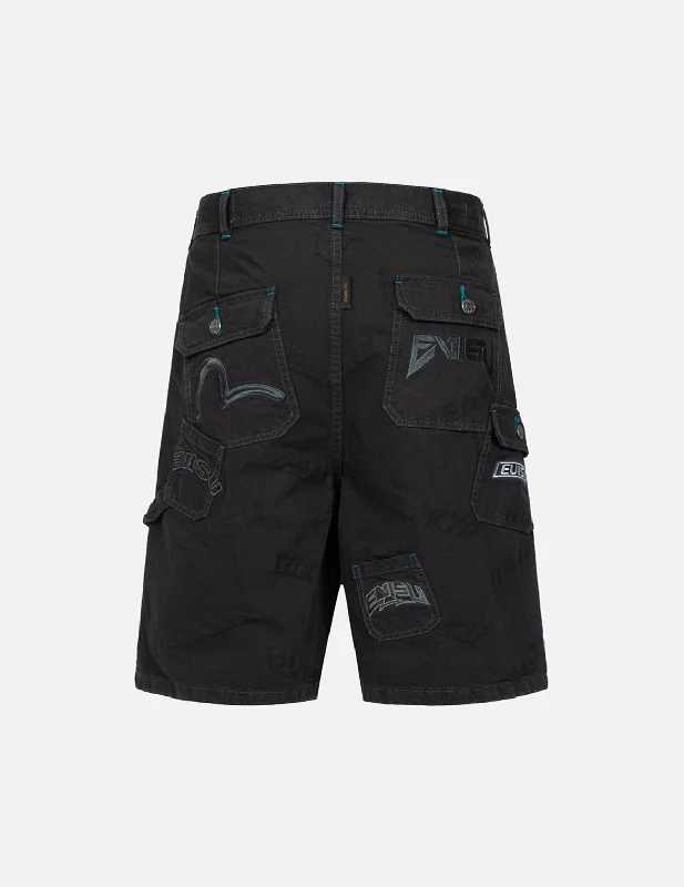 Quality Tailoring Allover Logo Jacquard Shorts with Multiple Pockets