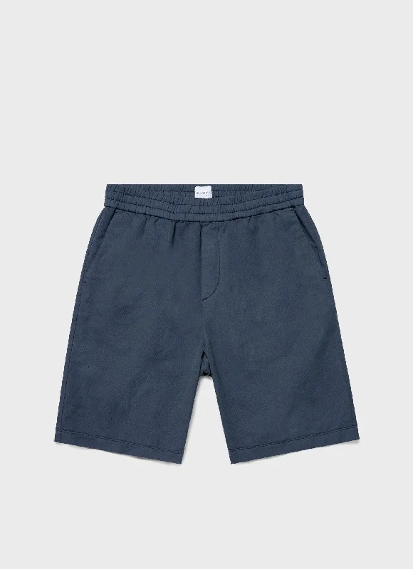 Retro Prints Men's Cotton Linen Drawstring Shorts in Shale Blue