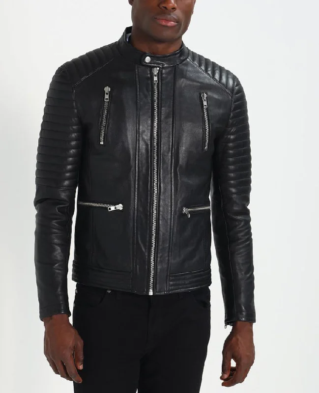 Casual Comfort Wear Men Real Lambskin Motorcycle Leather Biker Jacket KM267