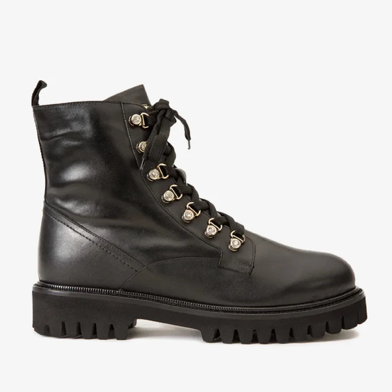 Fashionable Ease The Russel Black Leather Lace-Up Ankle Women Boot