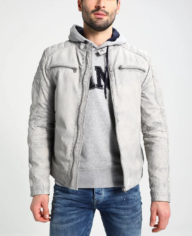 Comfortable And Simple Men Real Lambskin Motorcycle Leather Biker Jacket KM255
