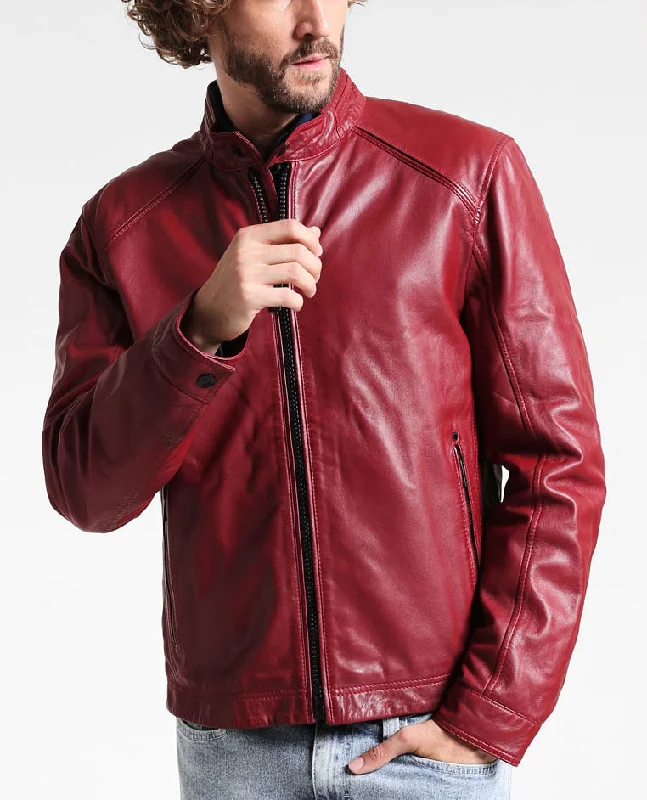Simple Comfort Men Real Lambskin Motorcycle Leather Biker Jacket KM304