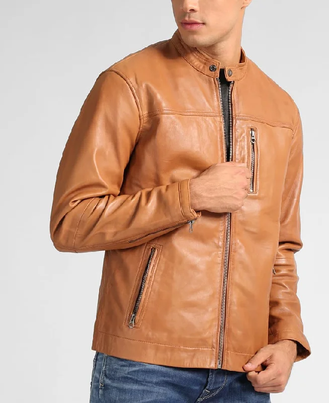 Comfy Pants Men Real Lambskin Motorcycle Leather Biker Jacket KM309