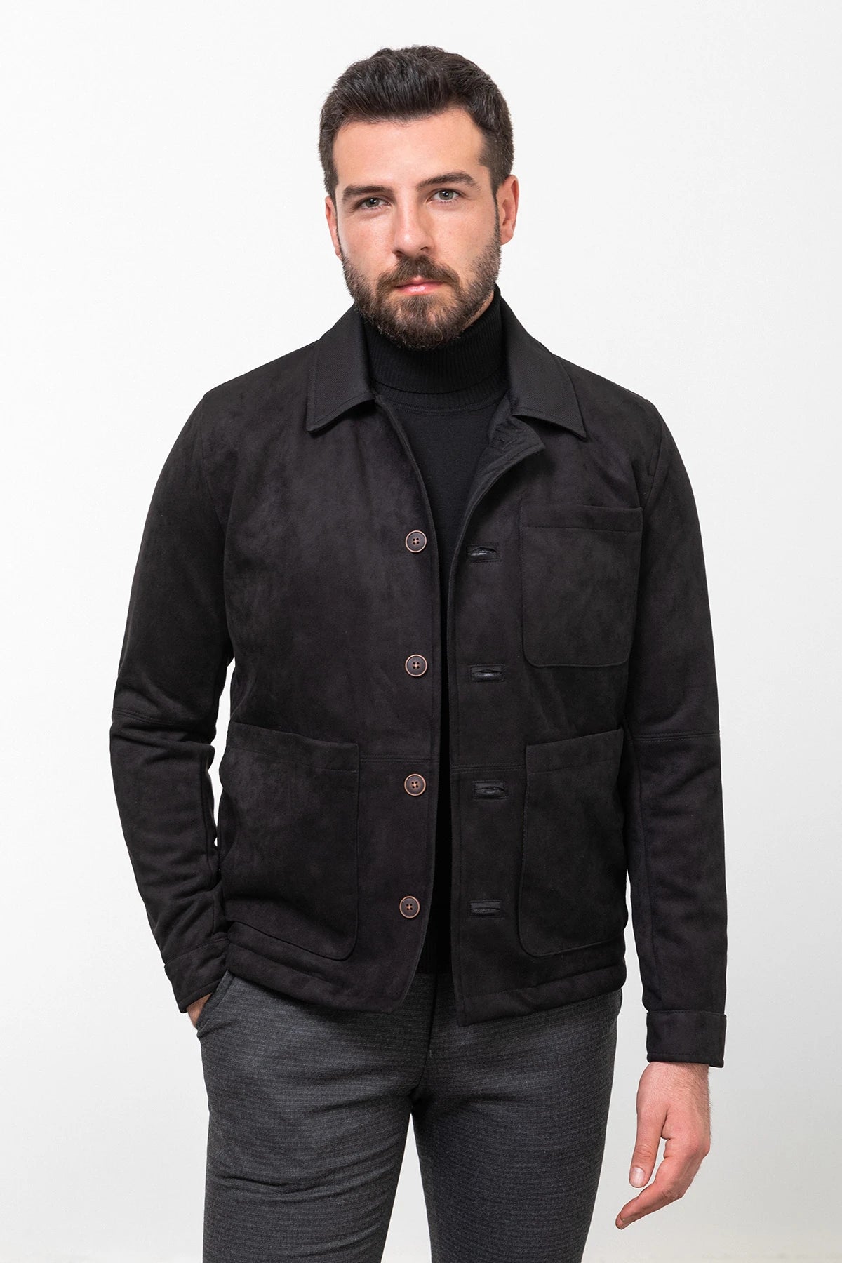 Design Perception Bojoni Capena Black Suede Slim Fit Jacket