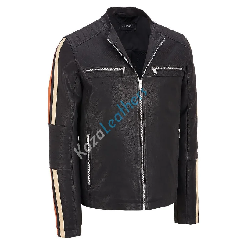 Elegant And Charming Men Real Lambskin Motorcycle Leather Biker Jacket KM206
