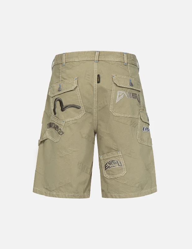 Personal Design Allover Logo Jacquard Shorts with Multiple Pockets