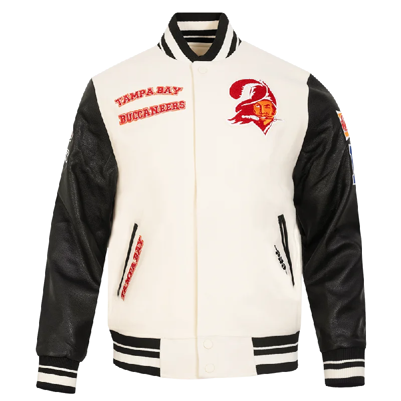 Elegant And Lazy NFL TAMPA BAY BUCCANEERS RETRO CLASSIC MEN'S RIB WOOL VARSITY JACKET (EGGSHELL/ BLACK)