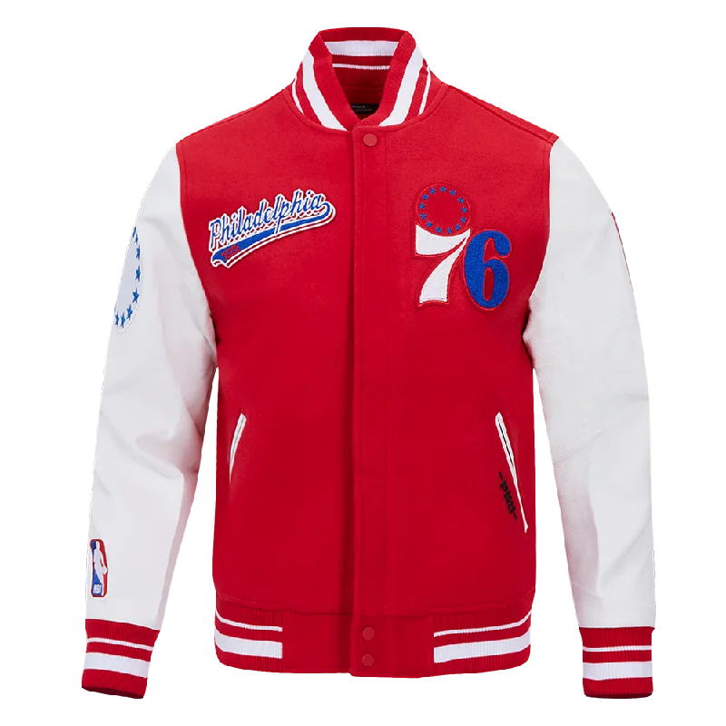 Outdoor Trend NBA PHILADELPHIA 76ers SCRIPT TAIL MEN'S RIB WOOL VARSITY (RED/WHITE)