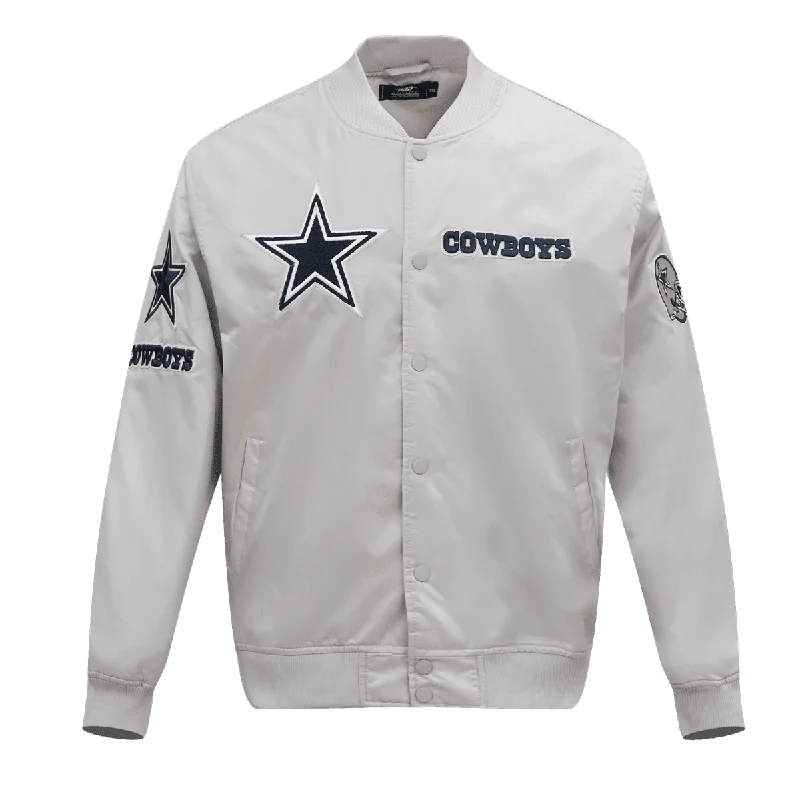 Chic Lounge NFL DALLAS COWBOYS CHEST HIT MEN'SLOGO SATIN JACKET (SILVER)