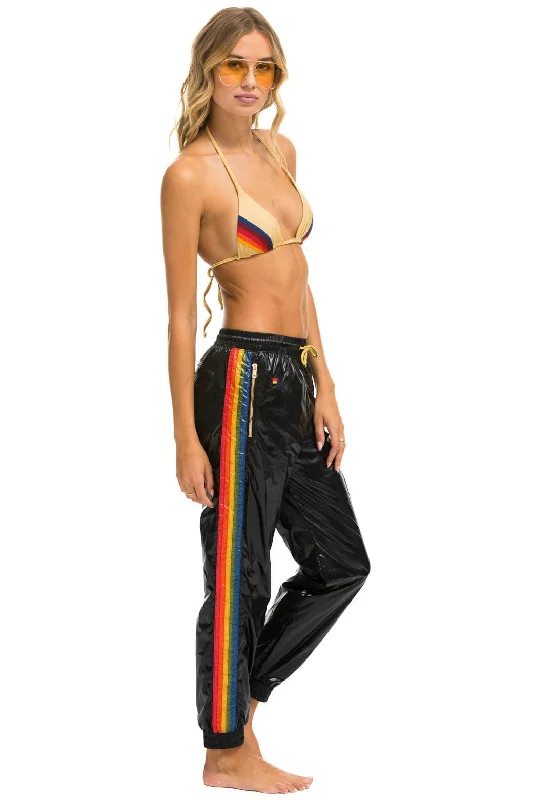 Celebrity Style WOMEN'S 5 STRIPE WIND PANT	- BLACK GLOSSY
