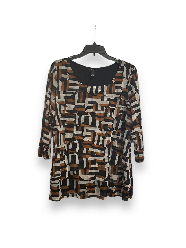Soft Clothing Top Long Sleeve By Alfani In Brown & White, Size: 3x