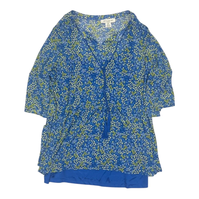 Easy Wear Chic Top 3/4 Sleeve By Skyes The Limit In Blue, Size:1X