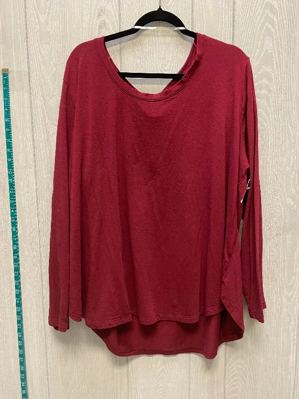 College Style Top Long Sleeve Basic By Ava & Viv In Red, Size: 3x