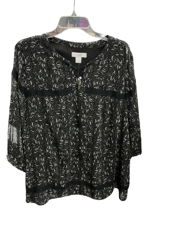 Knowledge And Elegance Top Long Sleeve By Cj Banks In Black, Size: 2x