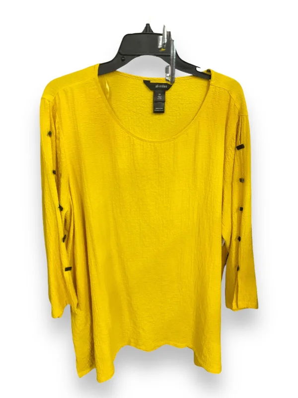 Lounge Chic Top Long Sleeve By Ali Miles In Yellow, Size: 2x