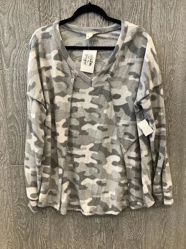 Relaxed Jackets Top Long Sleeve By Sew In Love In Camouflage Print, Size: 2x