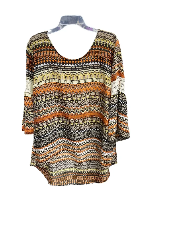 Sports Cool Tunic 3/4 Sleeve By Ashley Stewart In Orange & Yellow, Size: 1x