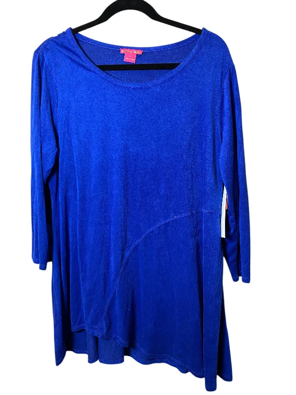 Fashionable In The Times Top Long Sleeve By Sunny Leigh In Blue, Size: Xl
