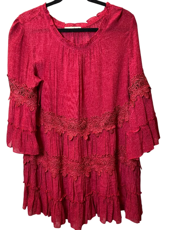 Retro Prints Top Long Sleeve By Indigo Soul In Red, Size: L