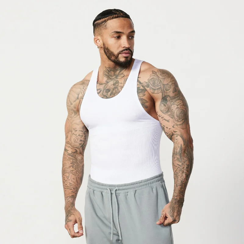 Simple Style Vanquish Essential White Ribbed Fitted Tank