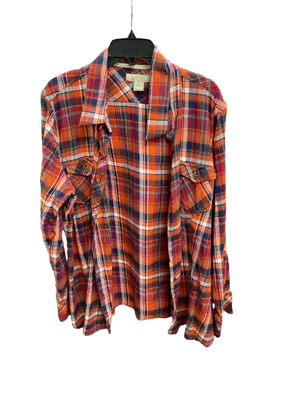 Unique Design Top Long Sleeve By Natural Reflections In Plaid Pattern, Size: 2x