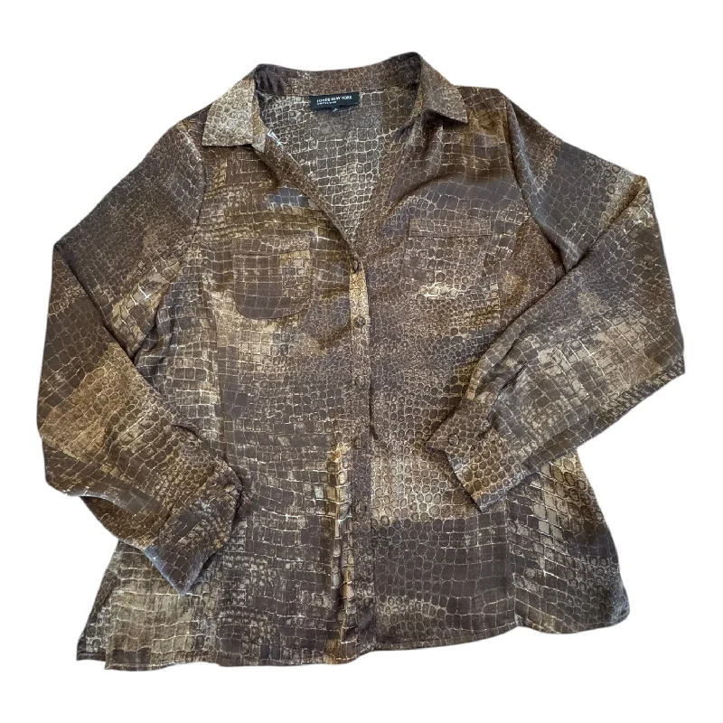New Products Top Long Sleeve By Jones New York In Brown, Size: L