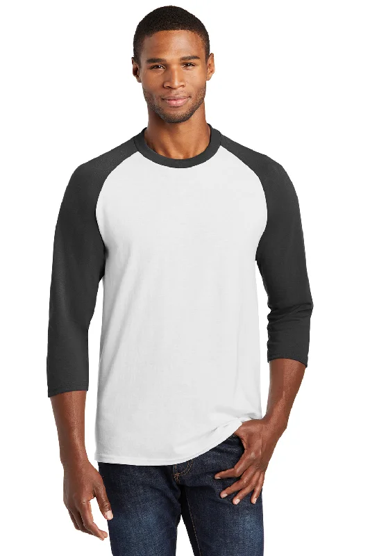 Fresh And Elegant Port & Company Mens Core Moisture Wicking 3/4 Sleeve Crewneck T-Shirt - White/Jet Black
