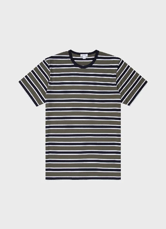 Relaxed Tops Men's Classic T-shirt in Navy/Hunter Green Holiday Stripe