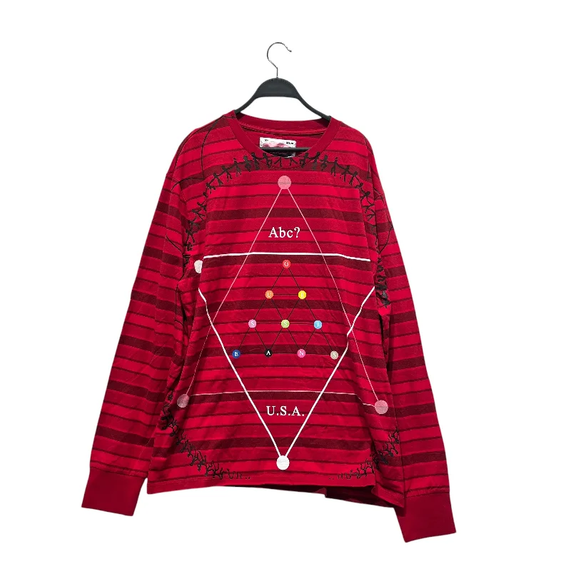 Simple Solid Color Advisory Board Crystals/LS T-Shirt/XL/Cotton/RED/Stripe/