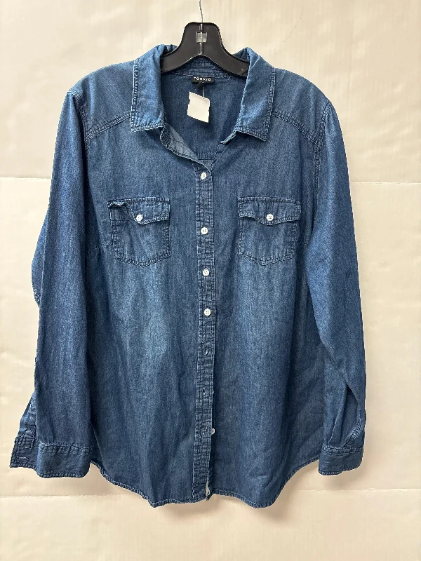 Sports Trend Top Long Sleeve By Torrid In Blue Denim, Size: 1x