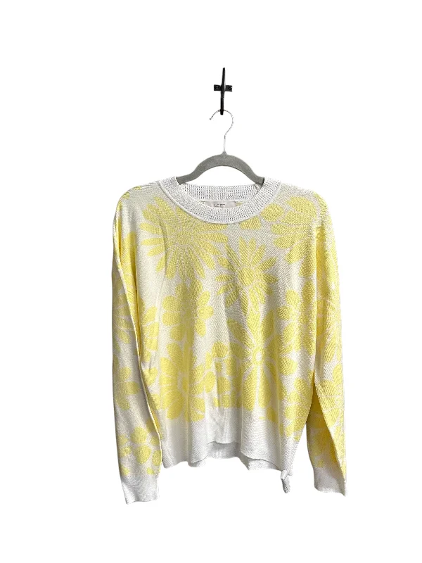 Versatile Comfort Top Long Sleeve By Loft In White & Yellow, Size: L