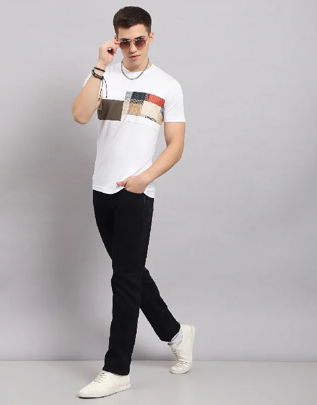 High-end Fabrics Men White Printed Round Neck Half Sleeve T-Shirt