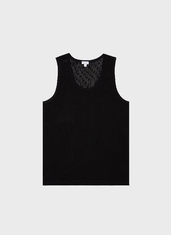 Relaxed Fashion Men's Linear Mesh Tank Top in Black
