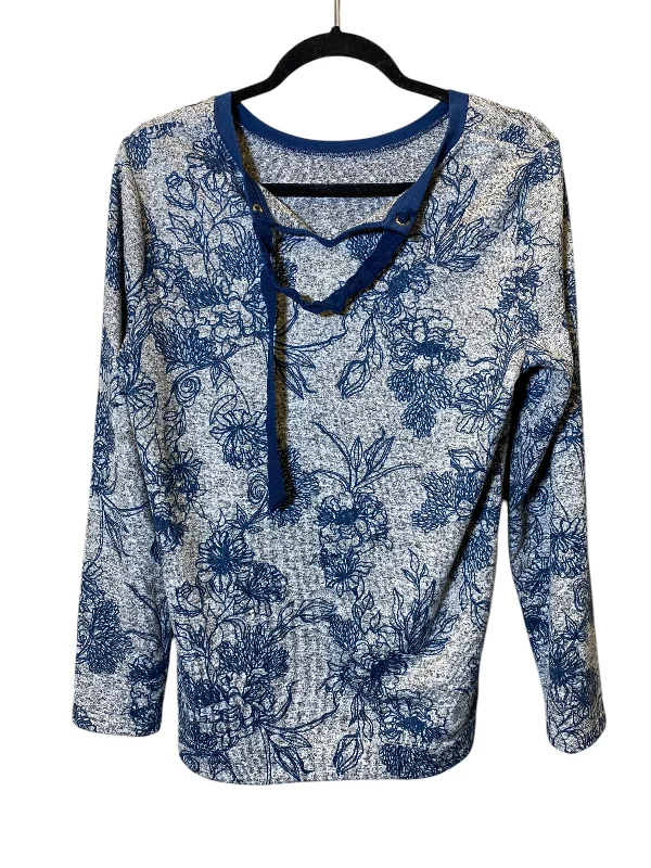 Editorial Design Top Long Sleeve By St Johns Bay In Blue & Grey, Size: M
