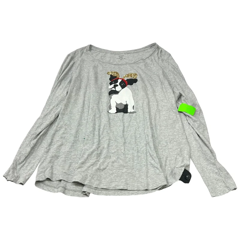 Stylish Fit Top Long Sleeve By Crown And Ivy In Grey, Size: 3x