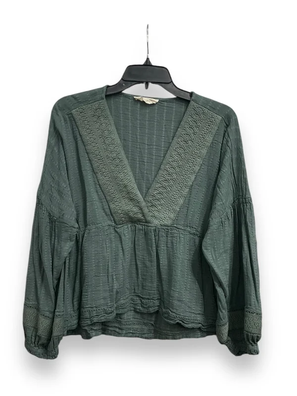 Romantic Temperament Top Long Sleeve By Lucky Brand In Green, Size: L