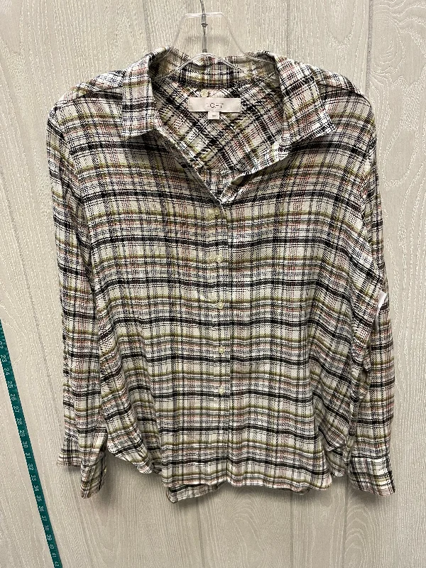 Trendy Layers Top Long Sleeve By Loft In Plaid Pattern, Size: S