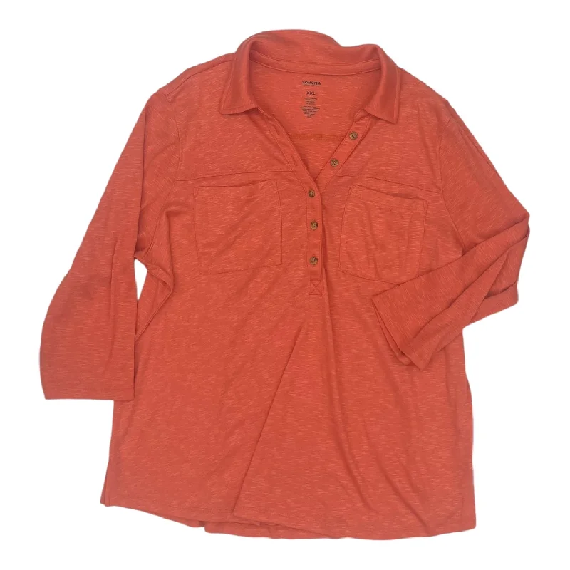 Relaxed Dresses Top 3/4 Sleeve By Sonoma In Orange, Size:2X