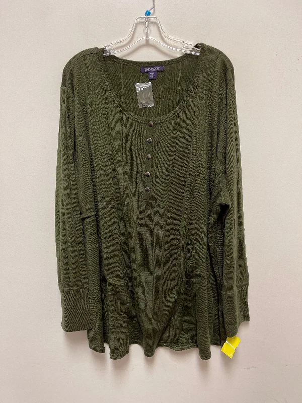 Simple And Comfortable Top Long Sleeve By Roamans In Green, Size: 3x