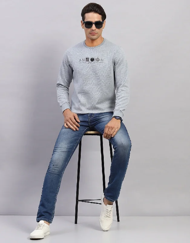 Classic Retro Men Blue Printed Round Neck Full Sleeve Winter T-Shirt