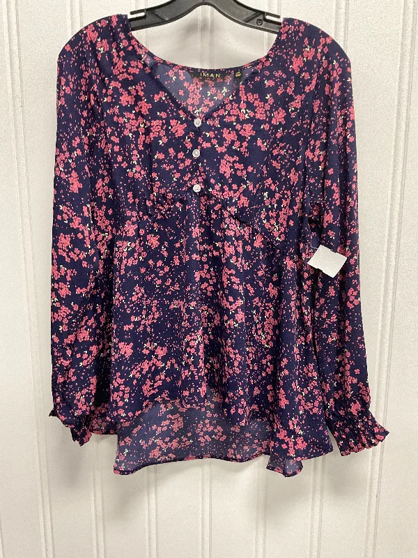 Relaxed Dresses Top Long Sleeve By Iman Hsn In Pink & Purple, Size: M