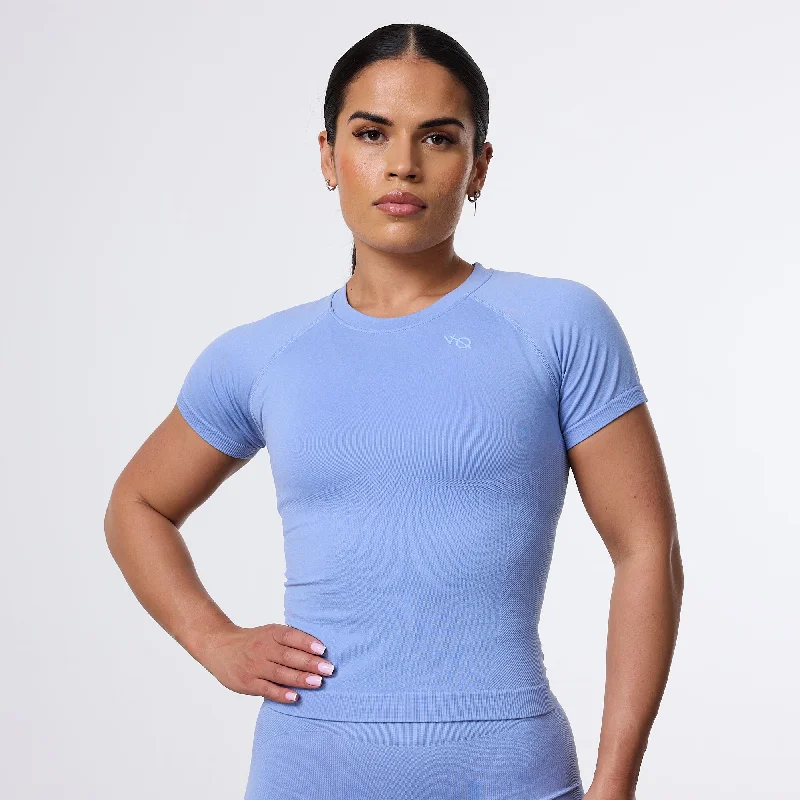 Classic And Versatile Vanquish Elevate Seamless Sky Blue Midi Cap Sleeve T Shirt