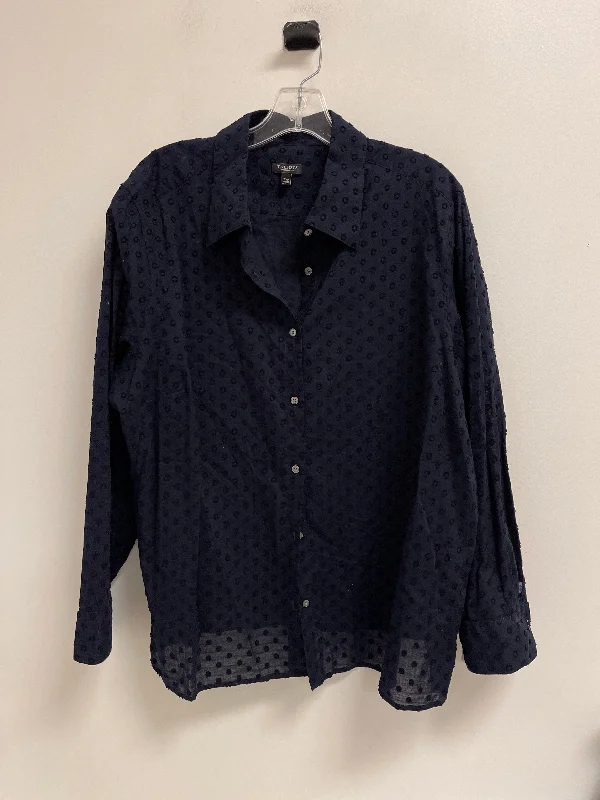 Embroidery Design Top Long Sleeve By Talbots In Navy, Size: 3x