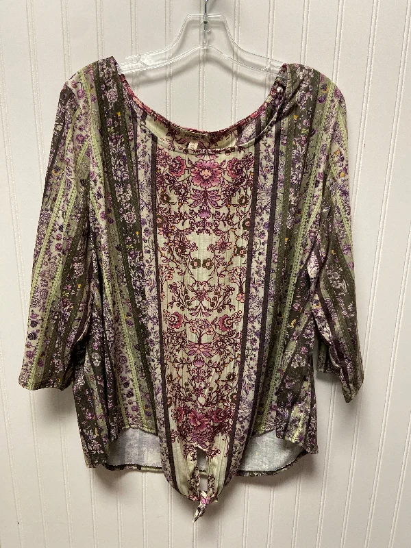 Lively And Youthful Top Long Sleeve By One World In Green & Purple, Size: 3x
