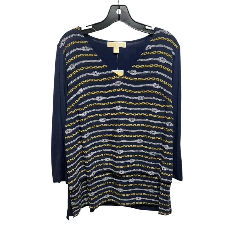Relaxed Weekend Wear Top Long Sleeve By Michael By Michael Kors In Blue & Gold, Size: L