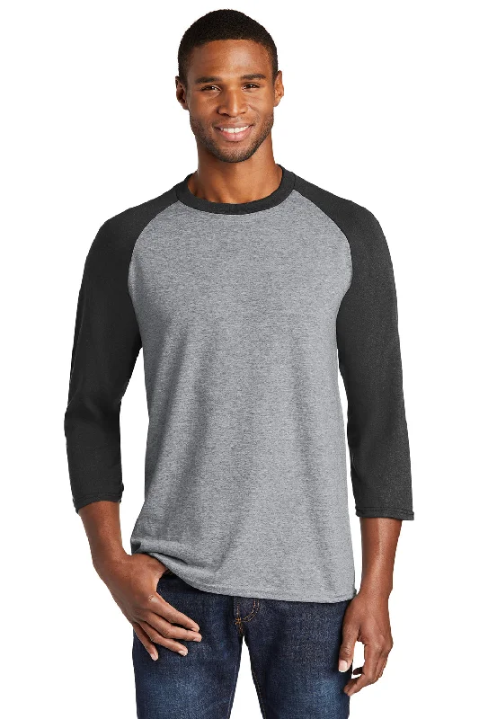 Urban Style Port & Company Mens Core Moisture Wicking 3/4 Sleeve Crewneck T-Shirt - Heather Grey/Jet Black
